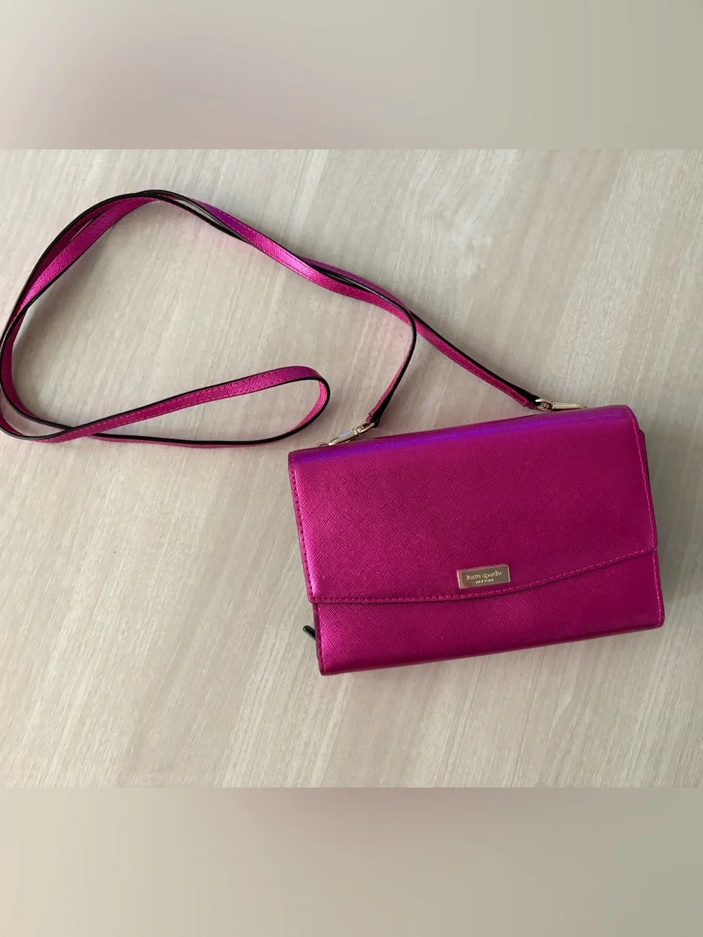 kate spade Metallic Fuchsia Pink Crossbody Wallet on Chain